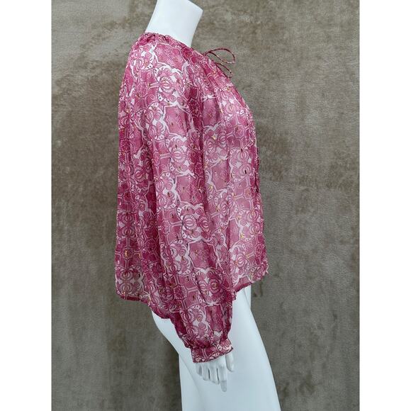 Let Me Be Anthropologie Top Womens Medium Pink Sheer Metallic Tassels Fairy Boho - Picture 4 of 9